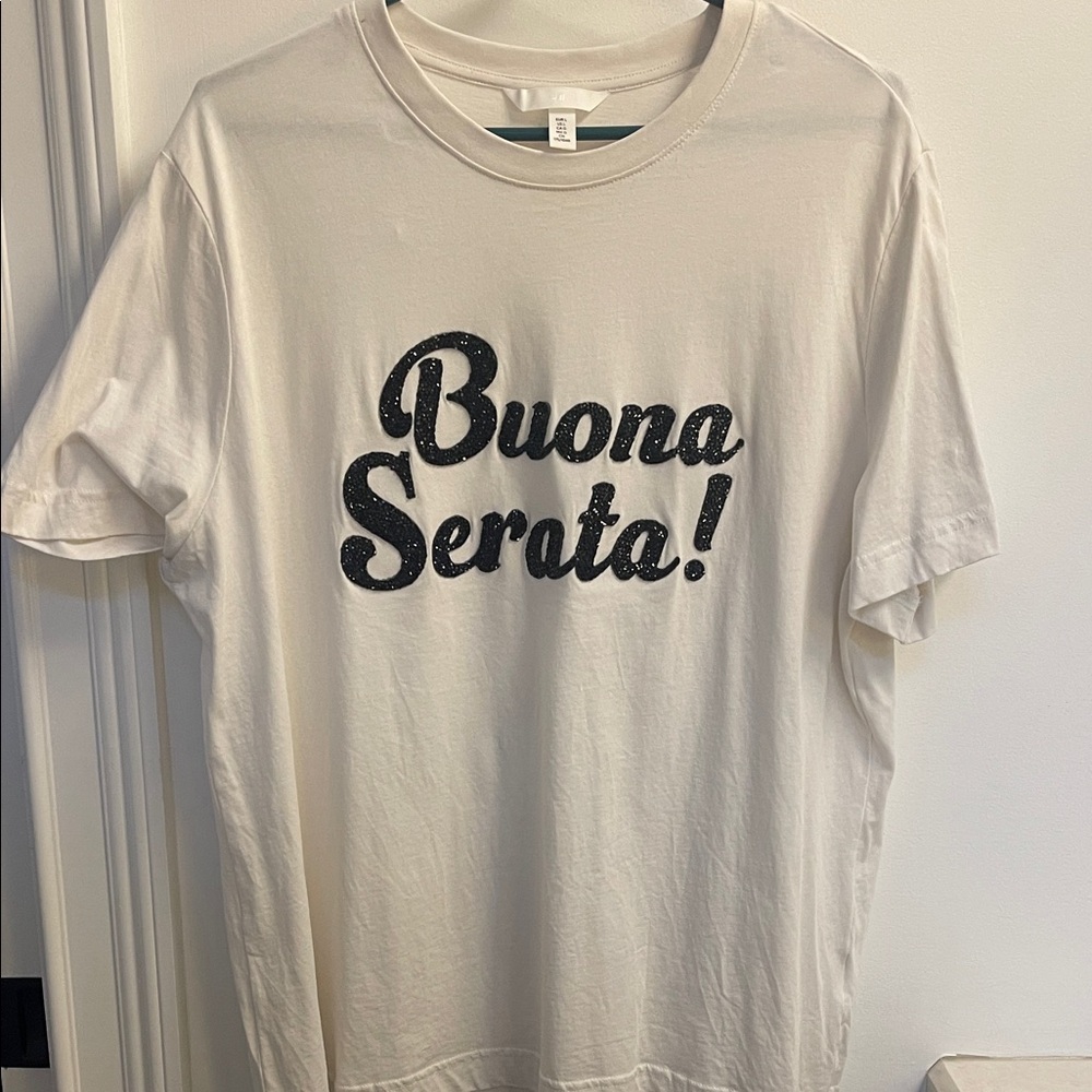 H&M Cream Graphic Tee with Black Print